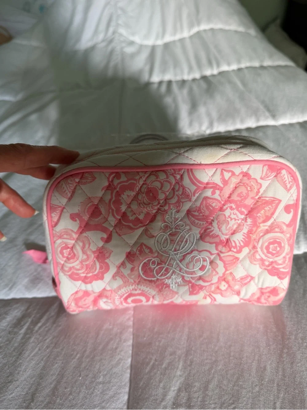 Quilted Ralph Lauren pink Cosmetic Bag with Monogram